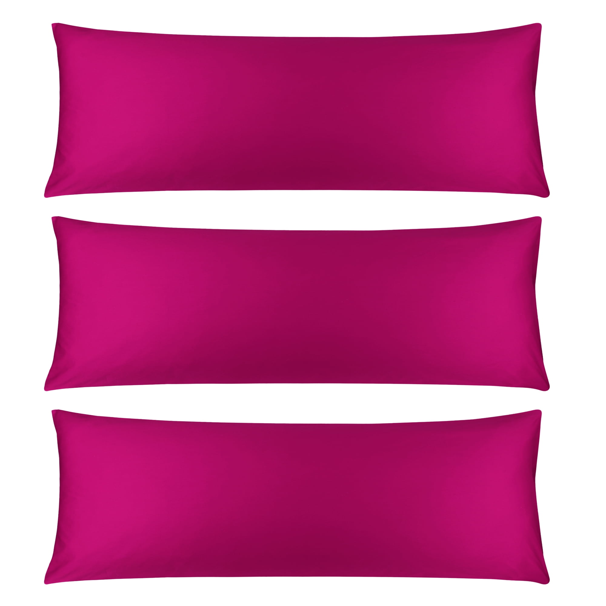 3 Pack Breathable Egyptian Cotton Body Pillow Covers, 20" x 48", Fuchsia Pink