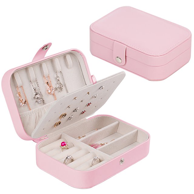 Jewelry Box Faux Leather: Earrings Organizer Case Vanity Storage Box with Mirror