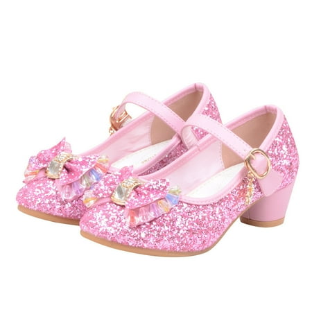

kpoplk Toddler Girls Shoes Kids Bowknot Girls Sandals Shoes Single Princess Bling Pearl Baby Toddler Sandals(Pink)