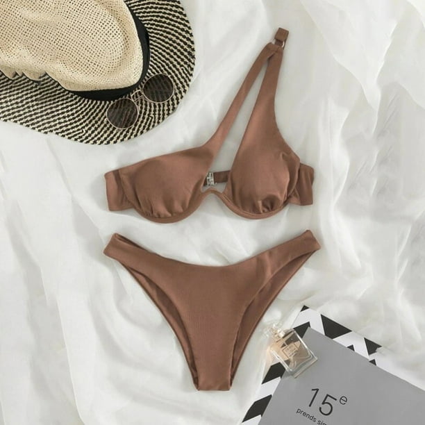 WILLBEST Bikini de Mujer, Traje de Baño de Color, Sexy, para Mujer, con Aros En Los Hombros, Bikini, Traje de Baño Bikini