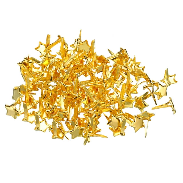 Uxcell 8 x 10 mm Brads para manualidades en papel, 100 piezas de sujetadores de papel en forma de estrella metálica, dorado