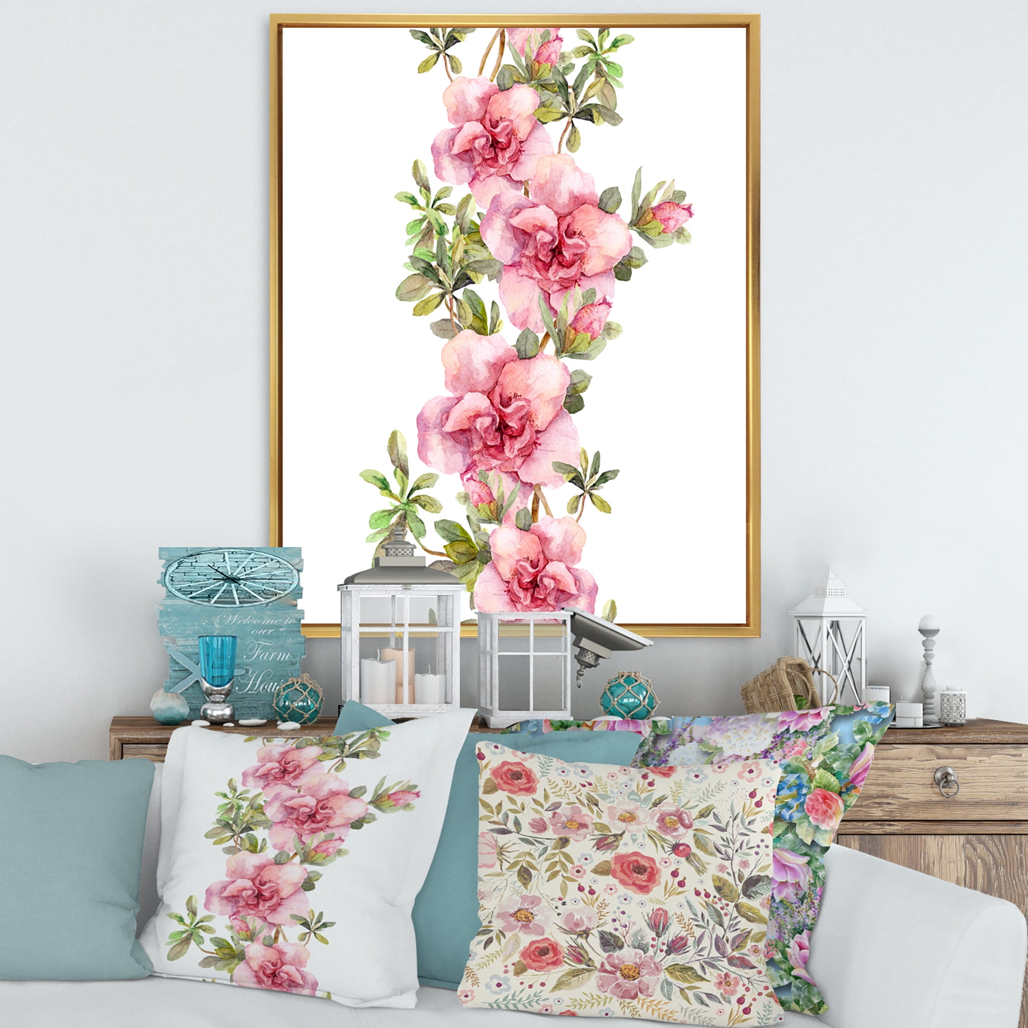 Designart 'Bouquet of Purple and Pink Flowers II' Farmhouse Framed Canvas Wall Art Print