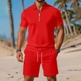thumbnail image 2 of Men Casual Outfits Slim Fit Breathable Stylish Tee Shirt and Short Sets Solid Color Loose Sports Track Suits Activewear Clothing Red Size Red, 2 of 4
