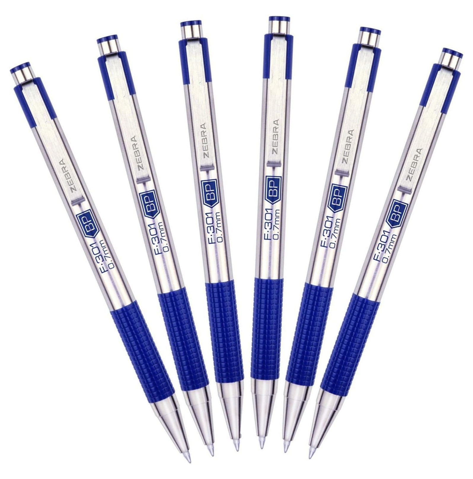 Zebra F-301 Stainless Steel Retractable Ballpoint Pen, Fine Point