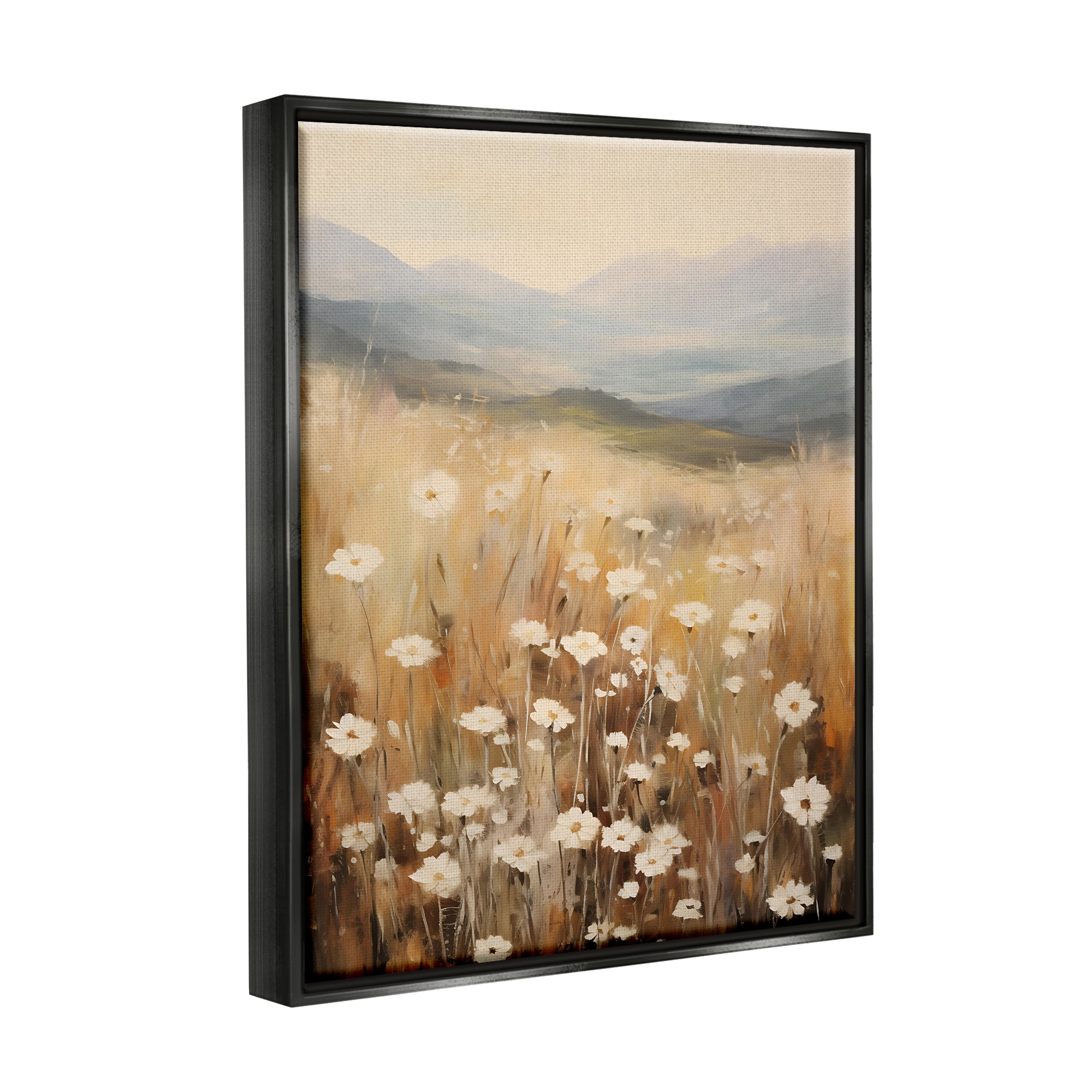 Stupell Industries Mountain Valley Meadow Botanical & Floral Painting Black Floater Framed Canvas Art Print Wall Art, 17 x 21