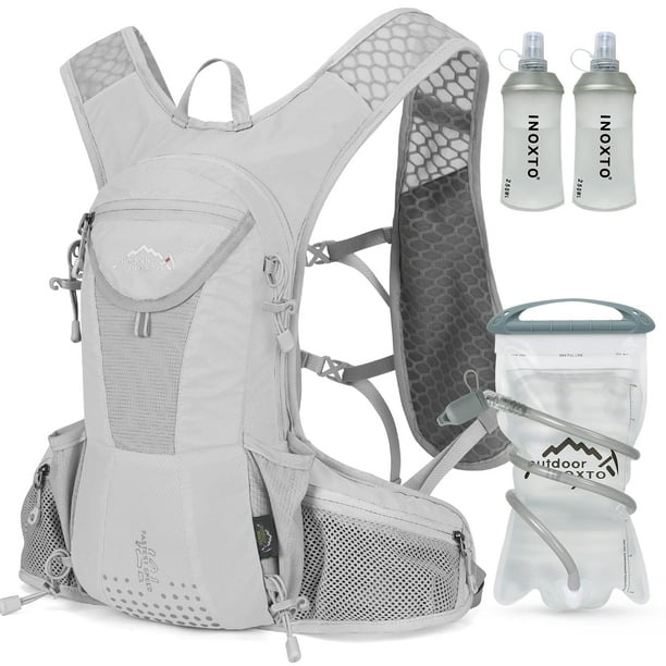 IX INOXTO Mochila de hidratación, mochila de agua ligera con vejiga de hidratación de 2 litros para hombres y mujeres, chaleco de hidratación para correr, senderismo, ciclismo, carrera, escalada (gris