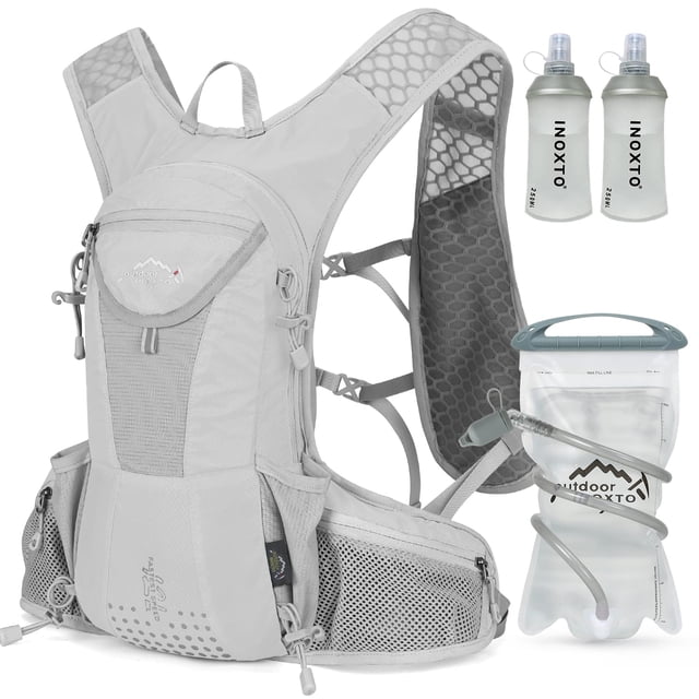 IX INOXTO Mochila de hidratación, mochila de agua ligera con vejiga de hidratación de 2 litros para hombres y mujeres, chaleco de hidratación para correr, senderismo, ciclismo, carrera, escalada (gris