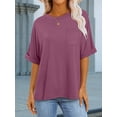 thumbnail image 4 of ANRABESS Oversized T Shirts for Women Short Sleeve Crewneck Basic Tee Loose Casual Summer Top with Pocket Purple X-Large, 4 of 8