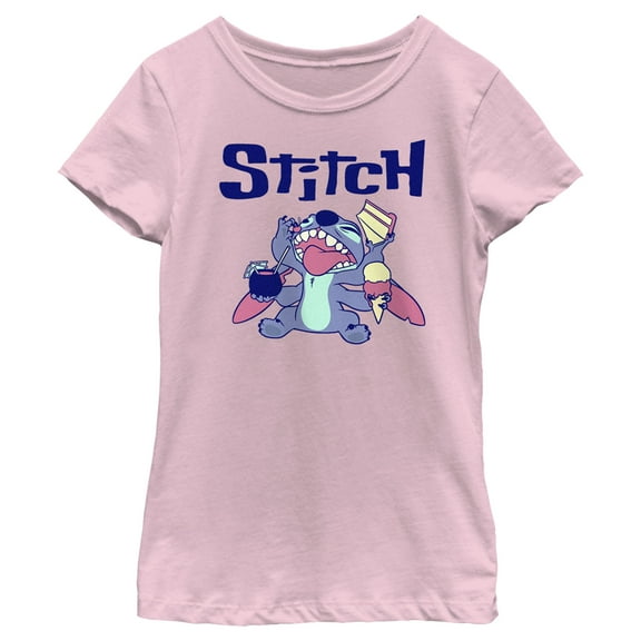 Girl's Lilo & Stitch Munchies Stitch Graphic Tee Light Pink X Small