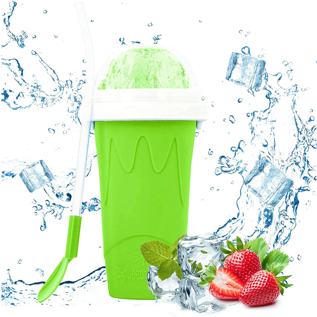 MesaSe Slushie Maker Cup Smoothie Silicon Cup Frozen Magic Squeeze Cup Homemade Milk Shake Ice Cream Maker Cooling Cup DIY for Kids and Family (Blue)