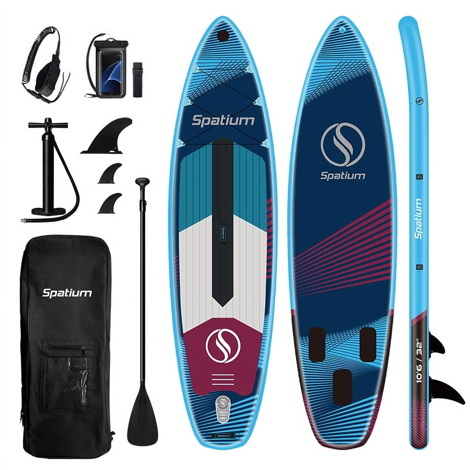Spatium Sup Paddle Board 10'6''×31''×6'' Inflatable Stand Up Paddle Board with Premium Sup Accessories Including Backpack,Fins, Leash, Paddle, Pump Inflatable Paddle Board for Adults Blue
