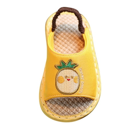 

JDEFEG Girls Pool Slides Children Shoes Flat Soft Cotton Sandals Indoor Cartoon Comfortable Soft Linen Slippers Sandals Bare Foot Sandals for Girls Orange 18
