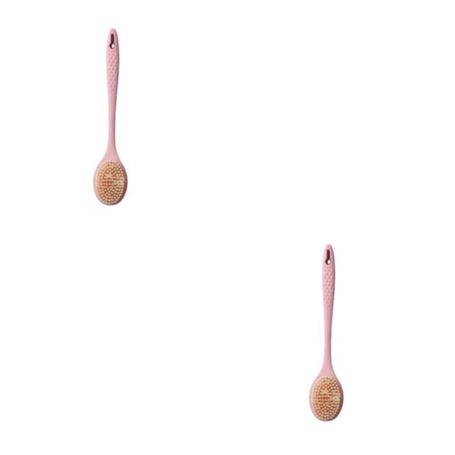 Moyic Cepillo de baño de paja de trigo colgante antideslizante de mano mango largo centro de baño ergonómico ducha depurador de espalda Rosa 2piezas