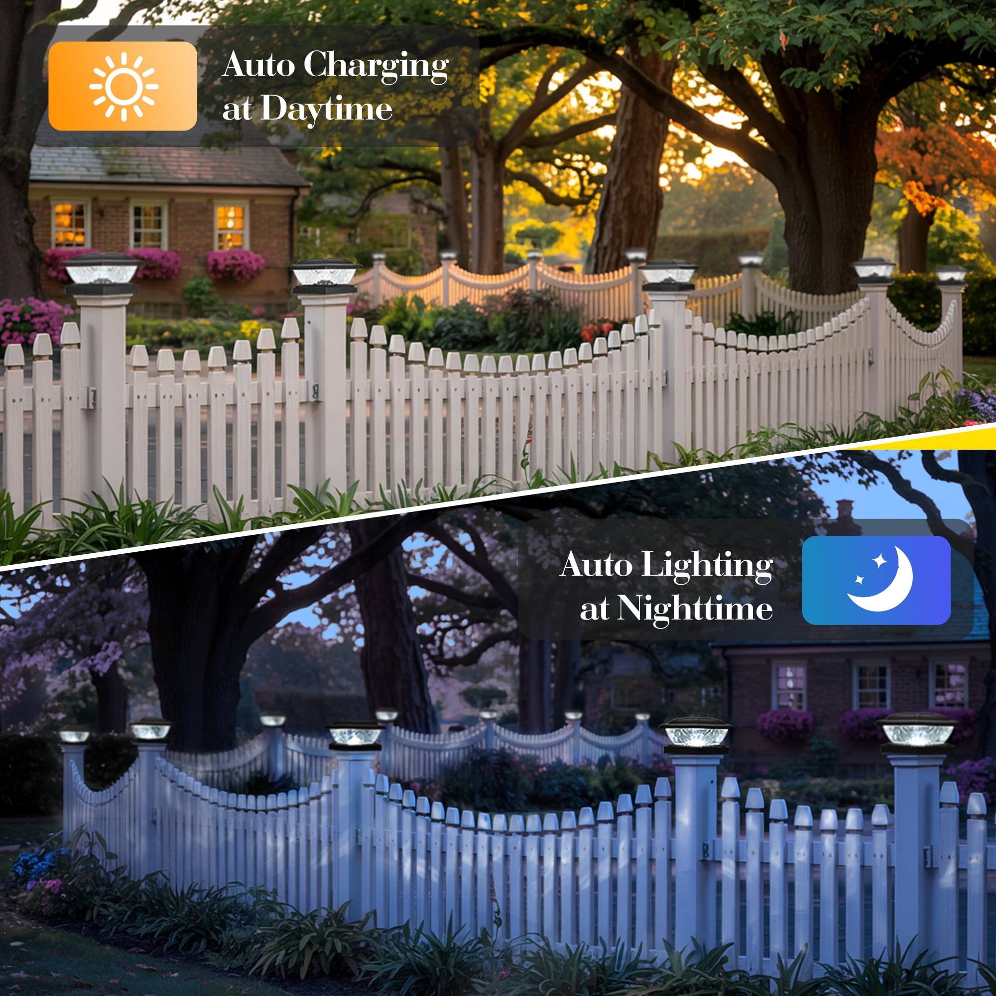 FKHouse Black Solar Powered LED Outdoor Fence Post Cap Lights, 4 Pack, Cold White