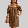 thumbnail image 7 of Kukoosong Women's Off The Shoulder Mini Dress, Short Sleeve Flowy Dress, Casual Summer Beach Sundress, Lightweight Button Up Pocket Loose Fit Dress, 7 of 7