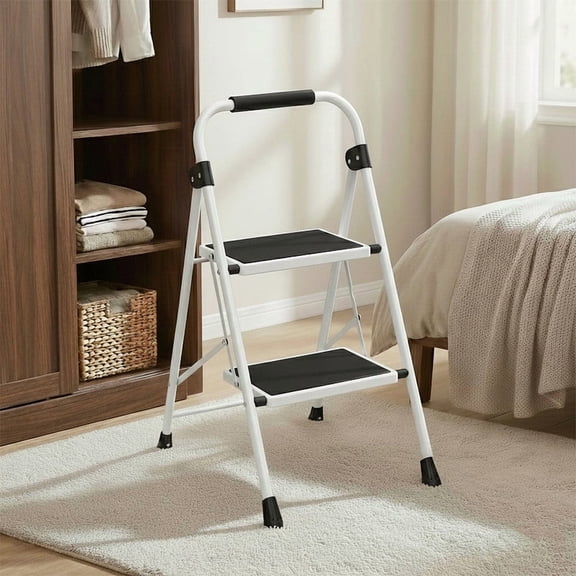 Step Ladder, Sturdy 2 Step Stool with Anti-Slip Pedal, Automatic lock, for Home Kitchen, Garage, Outdoor Use, Gray
