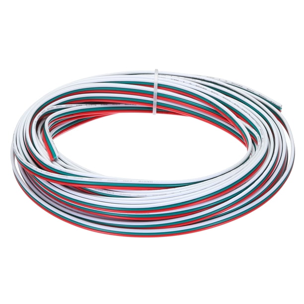Cable plano de 20 AWG, cable de extensión LED de 3 pines, 40 pies/12 m de largo, 1.8 mm de diámetro, cobre estañado trenzado de 3 colores