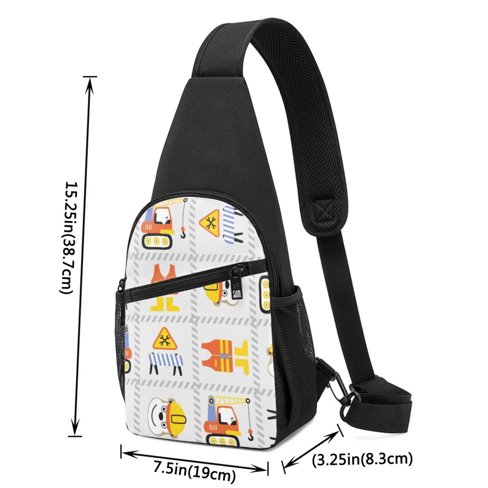 Xecao's Construction Equipments Worker Print Sling Bag: A Versatile Chest, Shoulder, and Crossbody Backpack for Casual Days Out, Perfect for Both Men and Women