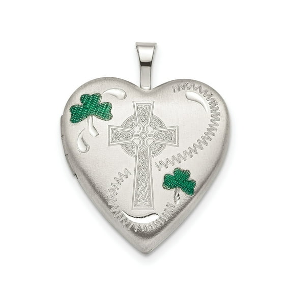 Sterling Silver Celtic Knot Cross Pendant Necklace with Green Enamel Heart Locket for Men and Women Spiritual Irish Religious Jewelry Faith Symbol