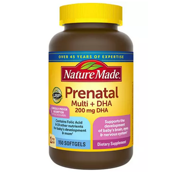 Nature Made Prenatal + DHA, 200mg Softgels (150 ct.) - Walmart.com