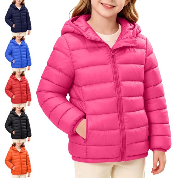 ITSAME Girls Hooded Quilted Puffer Jacket Long Sleeve Full Zip Winter Warm Thick Coat with Pockets Orange Size 6