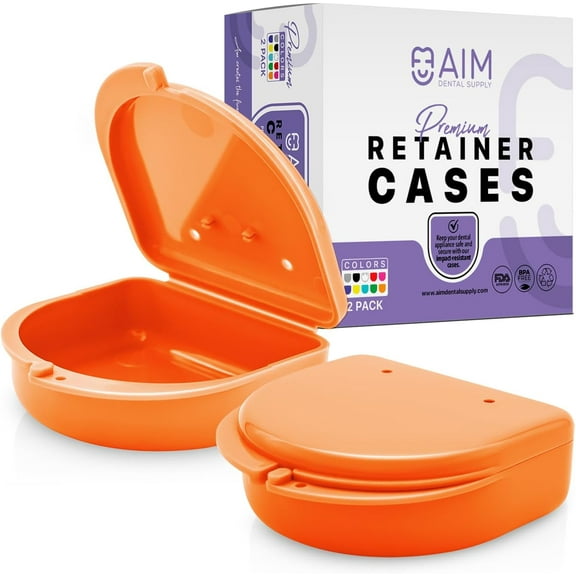 ADS Retainer Case with Vent Holes, Perfect Retainer Holder, Mouth Guard Case, Aligner Case, Retainer Cases (Orange-Pack of 2)