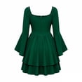 thumbnail image 3 of KICILVS Halloween Dresses for Women Plain Square Neck Flare Sleeve Dress Ruched Bust Layered Hemline Mini Party Gown Green, 3 of 9