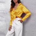thumbnail image 5 of Hfyihgf Women's Button Down V Neck Shirts Satin Silky Long Sleeve Office Work Blouse Elegant Business Plain Tunic Tops(Yellow,XL), 5 of 7