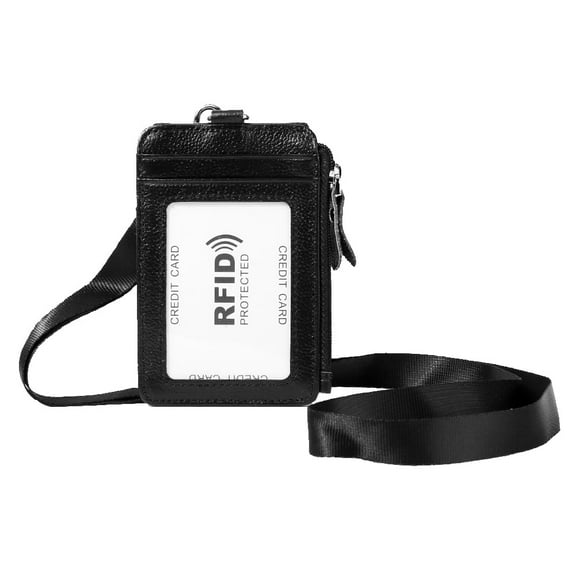 Kritne RFID Card Holder,Card Holder RFID Blocking ID Badge Cowhide Wallet Hardware Vertical Lanyard Necklace,Wallet