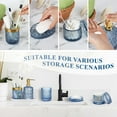 thumbnail image 3 of AOMOTA 5Pcs Bathroom Accessories Set, Modern Glass Bathroom Accessories with Lotion Soap Dispenser, Soap Dish, Toothbrush Holder, Tumbler, Cotton Swab Jars, Perfect for Bathroom Theme Gift,Blue, 3 of 11