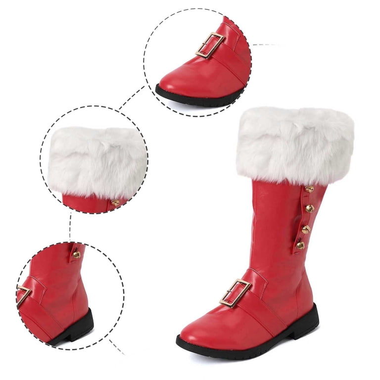 Gyexs Santa Boots Women Men Christmas Shoes Wide Calf Furry Suede
