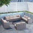 thumbnail image 5 of Gotland Outdoor Patio Furniture Set 14 Pieces Sectional Rattan Sofa Set PE Rattan Wicker Patio Conversation Set with Seat Cushions and Tempered Glass Table,Sand, 5 of 7