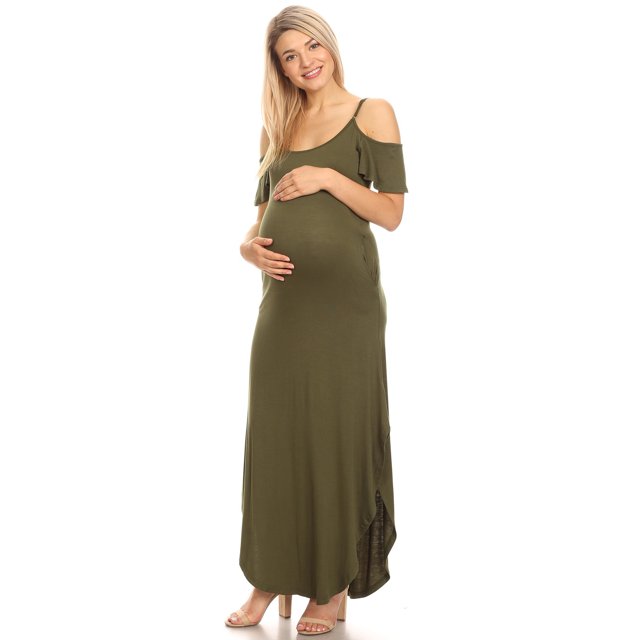 White Mark Women's Plus Size Maternity Cold Shoulder Maxi Dress