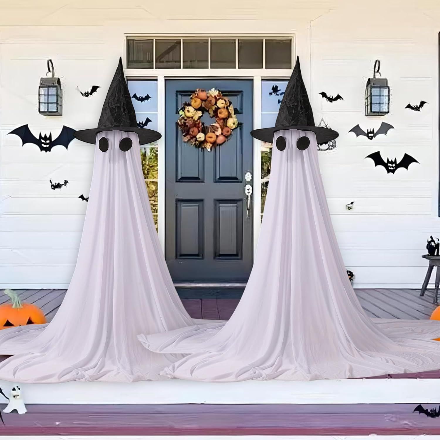 2 Pack Light Up Ghost Decorations with Remote Control Timer for Outdoor Halloween Yard