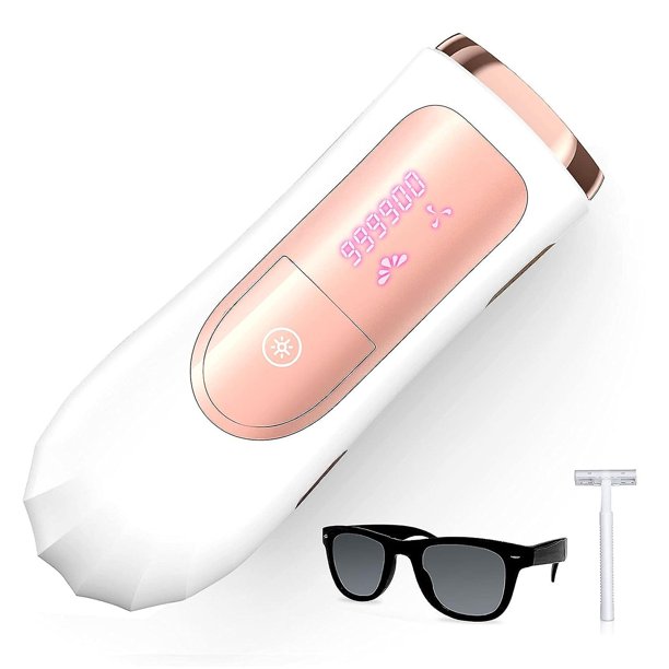 Dispositivo de depilación para mujeres y hombres con gafas de sol y cuchillos de afeitar, actualización a 999,900 flashes para piernas, brazos, axilas y cuerpo faciales.