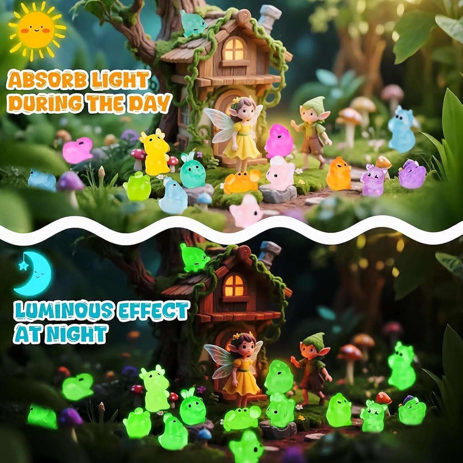 LOUQIBINE Glow in The Dark Animal Figures, 200PCS Mystery Resin Animals Blind Bag for Home Office Party Decor, Miniature Model Collection