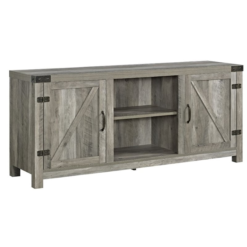 Walker Edison 58" Farmhouse Barndoor TV Stand in Gray Wash Walmart