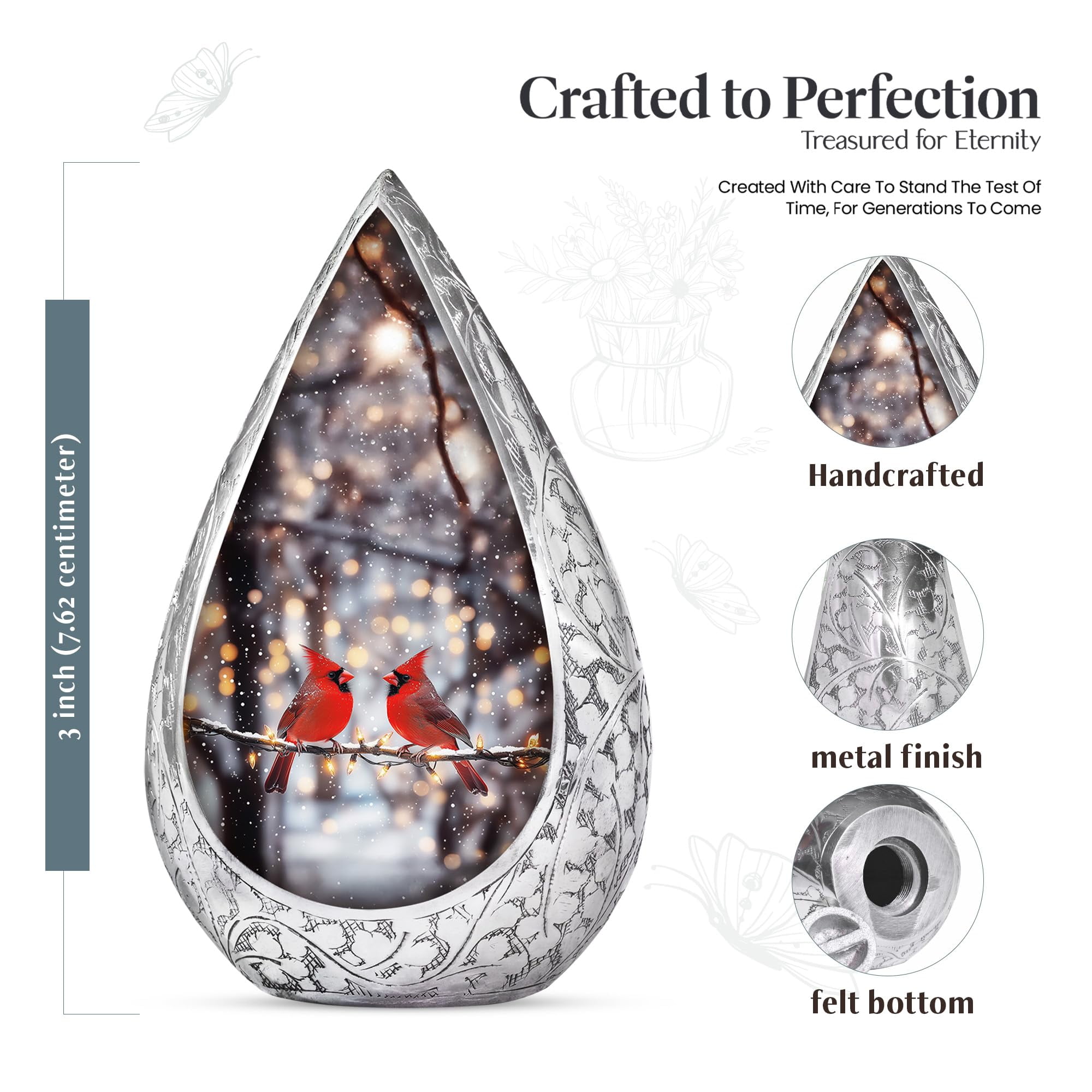 KARYLIZ Cardinal Bird Cremation Urn for Human Ashes, Combo of 5 with 10 Inch Decorative Funeral Urn for Adult Male, 3 Inch Mini Keepsake Burial Urn for Mom, Dad & Adult Man – Memorial Ash Holder Set