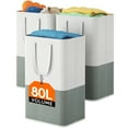 thumbnail image 2 of Lifewit 3 x 80 L Laundry Hamper, Freestanding Laundry Basket with Handles, Waterproof Tall Collapsible Clothes Hamper for Laundry Dorm Bedroom Bathroom, Dark-Light, 2 of 9