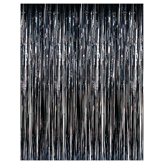 Black Foil Fringe Door Curtain 3ft X 8ft