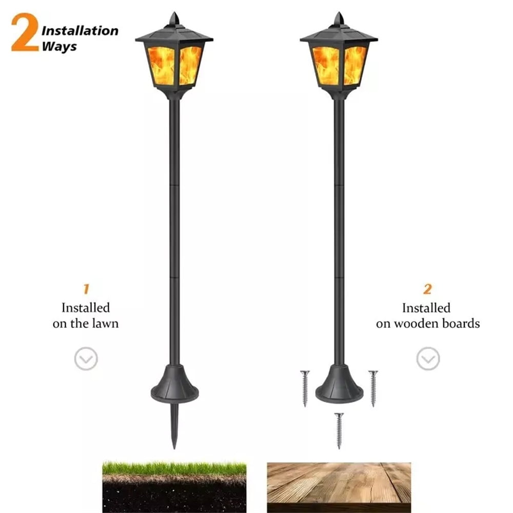 2 Pcs 42'' Solar Post Flame Light Lamp Outdoor Led Waterproof Street Garden Lawn