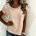 thumbnail image 6 of YUGYXL Spring T-Shirts for Women Short Sleeve Crewneck Loose Fit Casual Summer Tops Lightweight Lace Patchwork Tee Beige Tops XL, 6 of 6