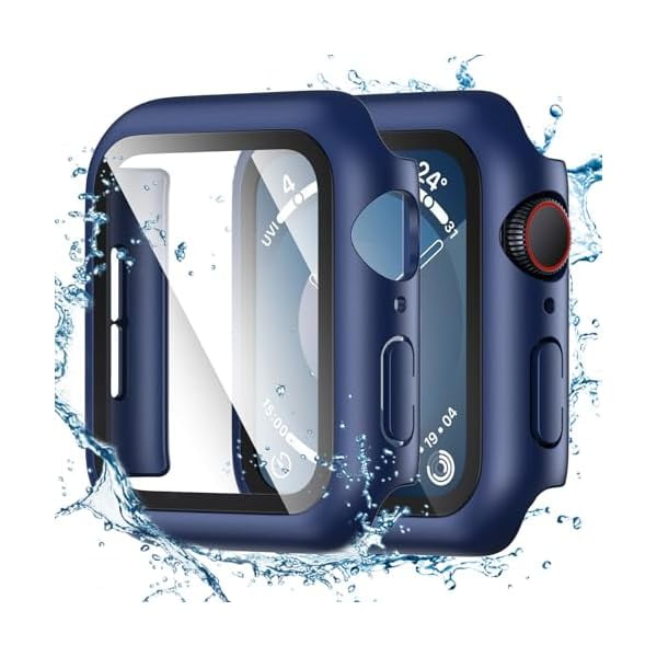 wonima44 for Waterproof Apple Watch Screen Protector Case Series 9 8 7 41mm Accessories, iWatch Protective PC Face Cover Built-in Tempered Glass Film, Sweatproof Bumper for Women Men, 41 mm