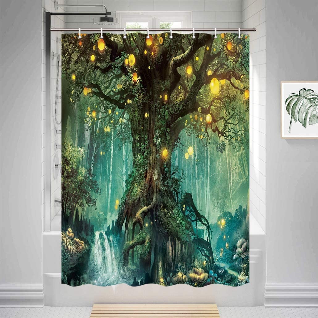 Forest Fairy Tales Shower Curtain, Lanterns and Waterfalls Under