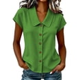 thumbnail image 2 of sdhkgrrt Women Short Sleeve Button Down Shirts Summer Casual Collared Tops Solid Slim Fit Pullover Blouses Cute Office Work Outfits Clothes, Green M, 2 of 8