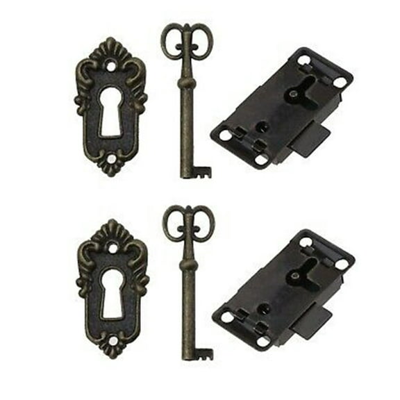 Yannee Cabinet Door Locks, 2 Pcs Vintage Cabinet Door Lock Set Key Decorative Cover Curio Antique Bronze
