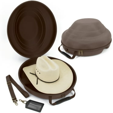 CASEMATIX Cowboy Hat Box and Portable Cowboy Hat Storage for Brims Up To 4.75" - Hard Shell Cowboy Hat Case with  FoambInsert for Dipping Brims, Brown