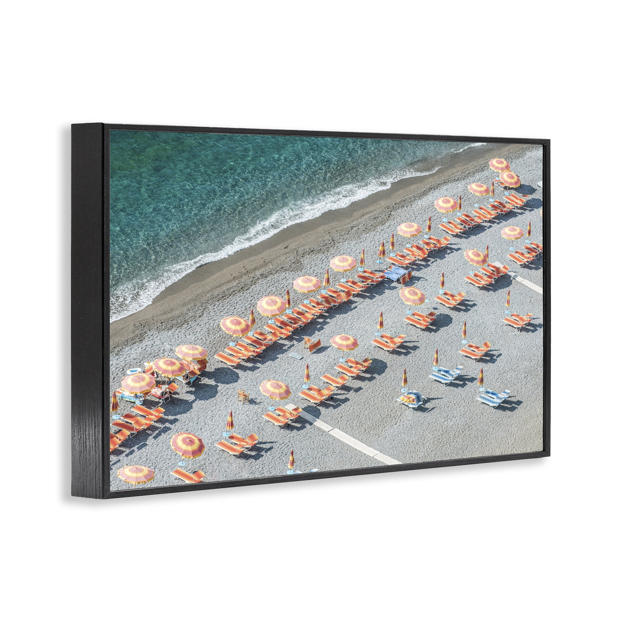 Stupell Industries High Tide Beach Umbrellas Landscape Painting Black Framed Art Print Wall Art, 30 x 20