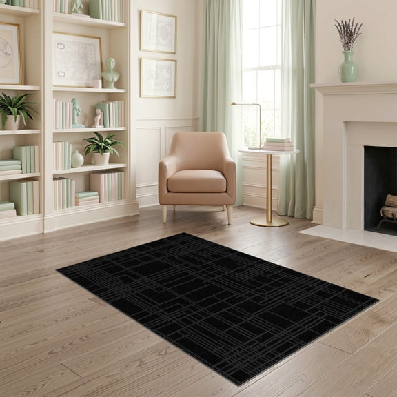 ODIKA Minimalist Crossing Lines Alfombra Modern Asymmetric Layout Decor for Dorm Room, Small Living Apartment, Stain Resistant Low Profile