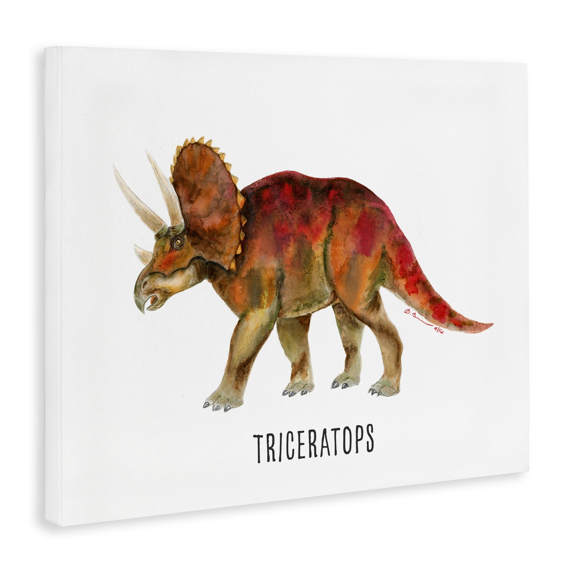 Stupell Industries Triceratops Dinosaur Learning Animals Painting Wrapped Canvas Art Print Wall Art, 20 x 16